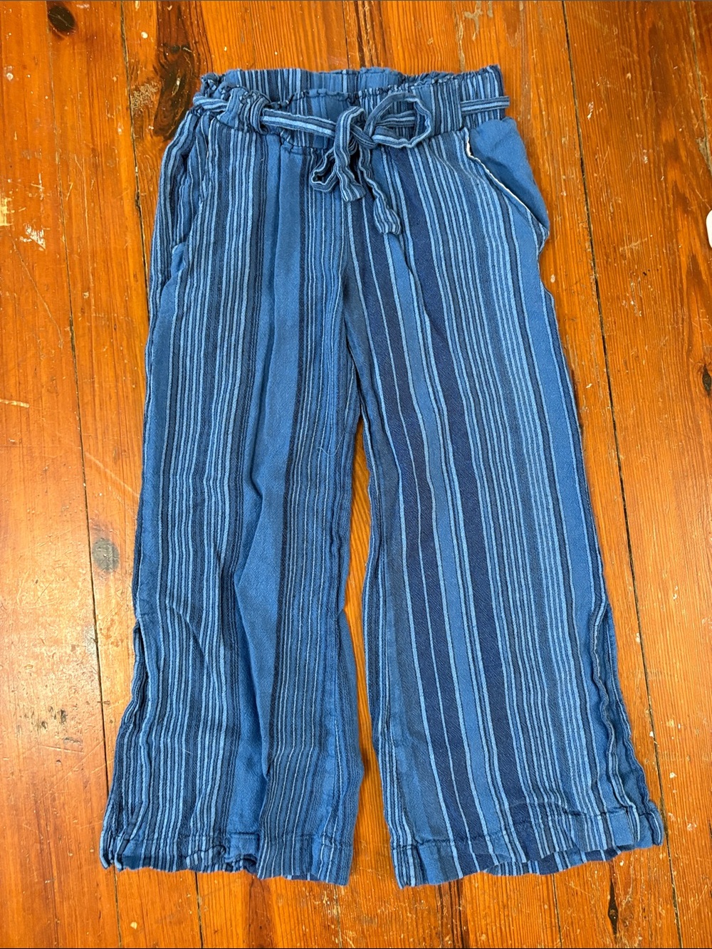 Indigo Rein Blue Striped Wide-Leg Tie Waist Pants Size Small